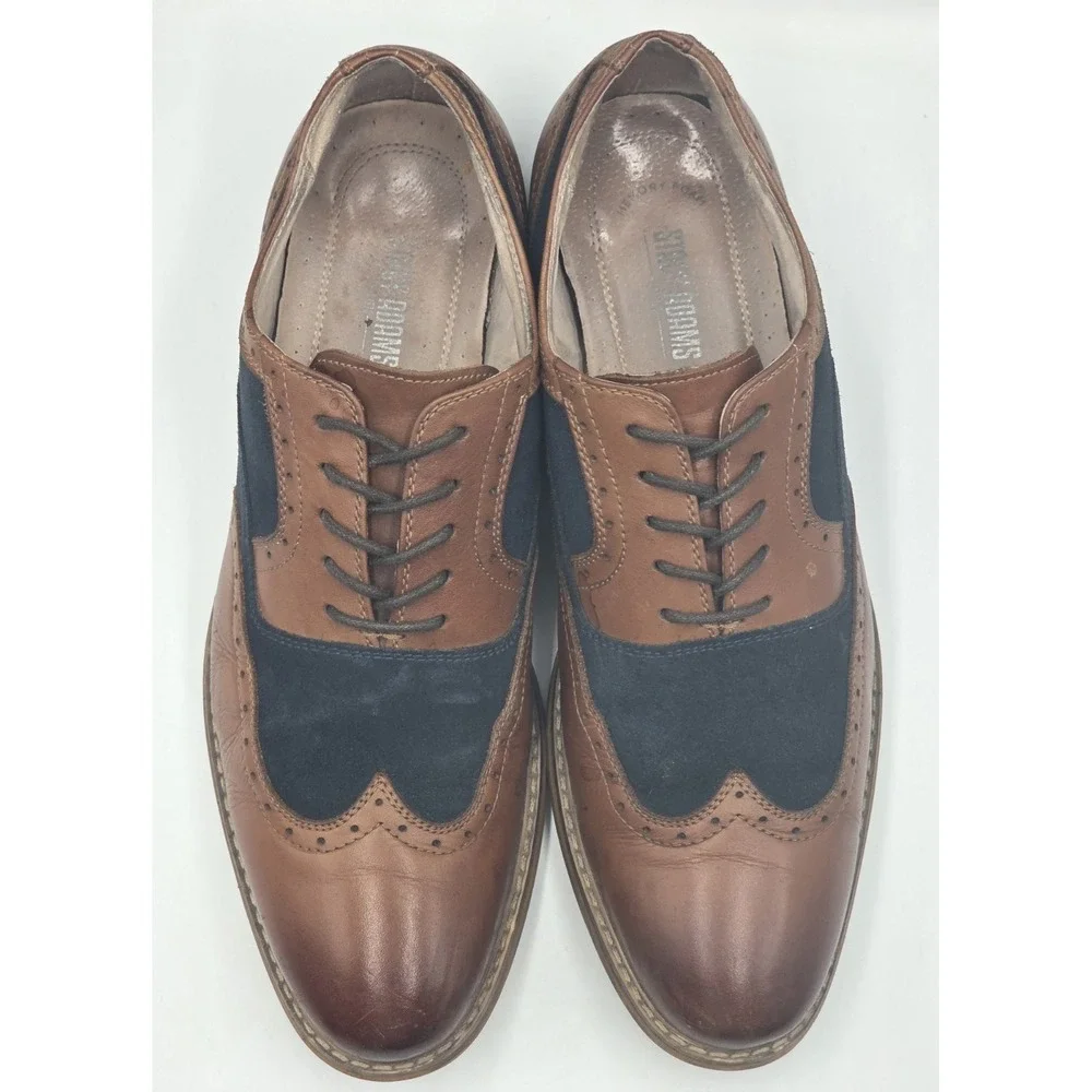 Stacy Adams Wingtip Oxford Shoes Mens 10.5M Navy Tan Leather Suede Brogue